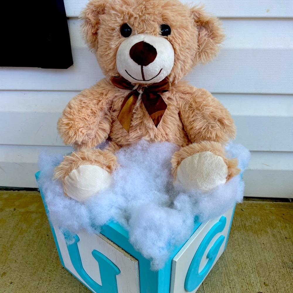 16” Baby Nursery Room/ Shower Centerpiece  Teddy Bear and Alphabet Block Decor